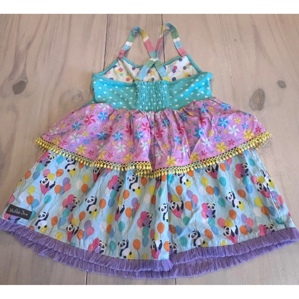 Matilda Jane Girls Panda Balloon Tiered Sundress Blue Pink 8 29143T